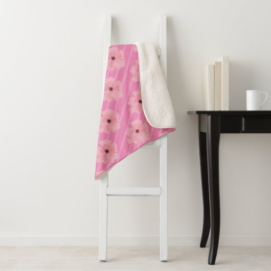 Roze bloemen en stripes Sherpa Blanket Deken (In situ)