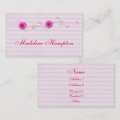 Roze bloemen en stripes Visitekaartje (Voorkant / Achterkant)