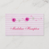 Roze bloemen en stripes Visitekaartje (Voorkant)