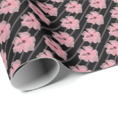 Roze bloemen en strippes cadeaupapier (Rol Hoek)