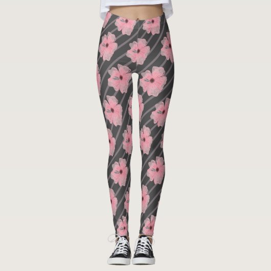 Roze bloemen en strips-Leggings Leggings (Voorkant)
