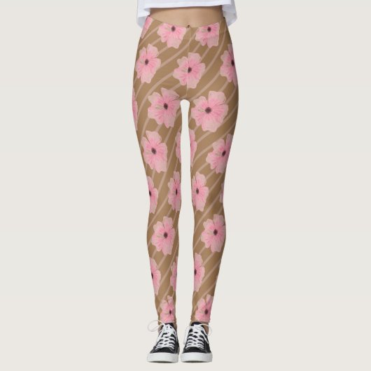 Roze bloemen en strips-Leggings Leggings (Voorkant)
