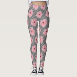 Roze bloemen en strips-Leggings Leggings