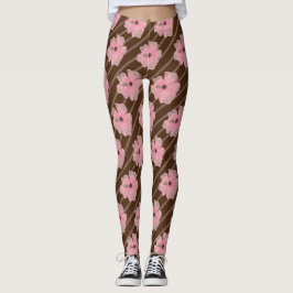 Roze bloemen en strips-Leggings Leggings