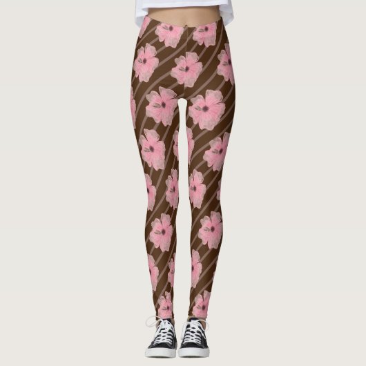 Roze bloemen en strips-Leggings Leggings (Voorkant)