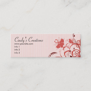 Roze bloemen en strips mini visitekaartje