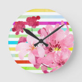  roze bloemen en strips ronde klok (Voorkant)