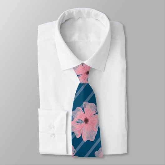 Roze bloemen en strips-Stropdas Stropdas (Gebonden)