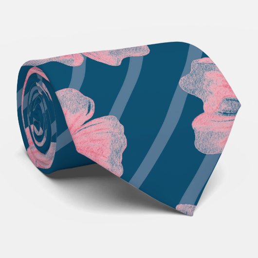 Roze bloemen en strips-Stropdas Stropdas (Opgerold)