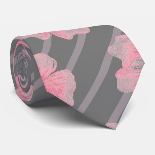 Roze bloemen en strips-Stropdas Stropdas (Opgerold)