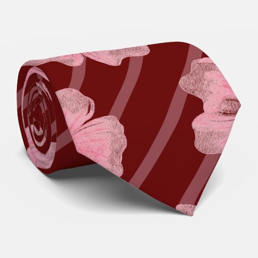 Roze bloemen en strips-Stropdas Stropdas (Opgerold)