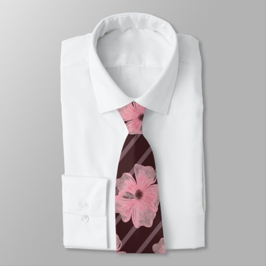 Roze bloemen en strips-Stropdas Stropdas (Gebonden)