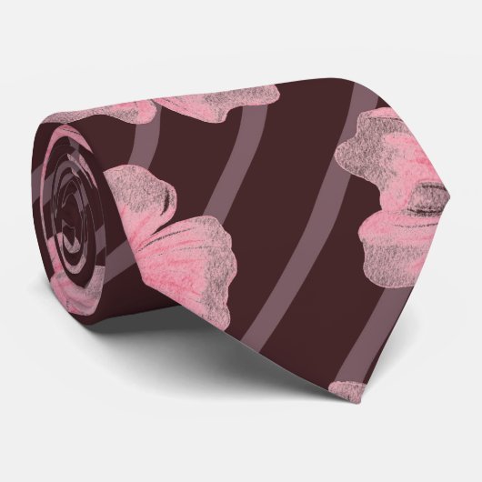 Roze bloemen en strips-Stropdas Stropdas (Opgerold)