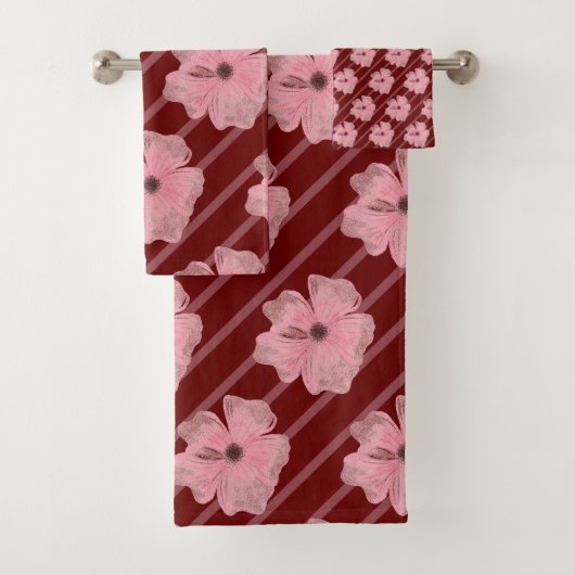 Roze bloemen en strips voor handdoekjes bad handdoek (Insitu)