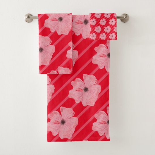 Roze bloemen en strips voor handdoekjes bad handdoek (Insitu)