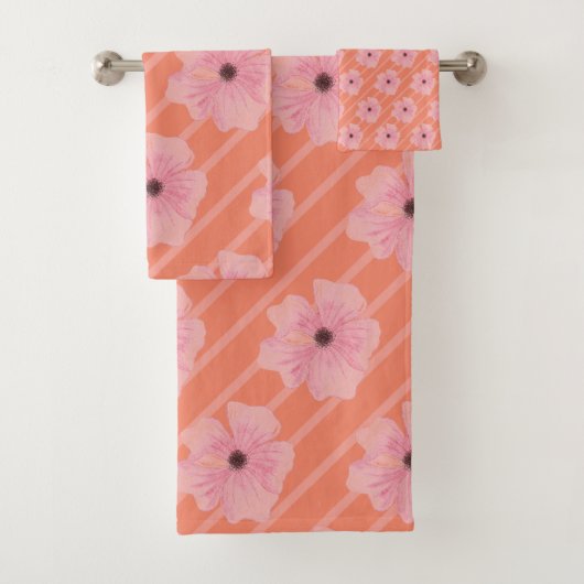 Roze bloemen en strips voor handdoekjes bad handdoek (Insitu)