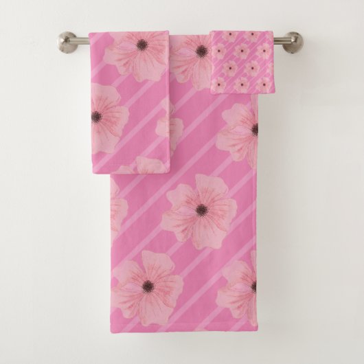 Roze bloemen en strips voor handdoekjes bad handdoek (Insitu)