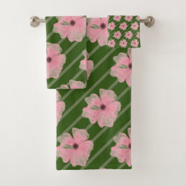 Roze bloemen en strips voor handdoekjes bad handdoek