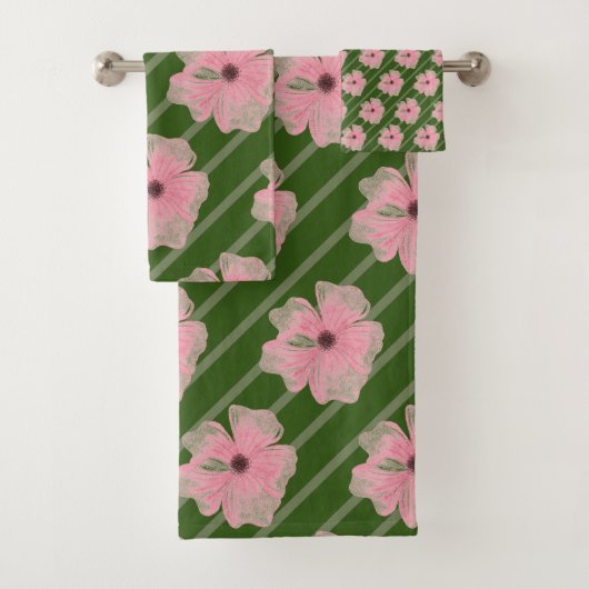 Roze bloemen en strips voor handdoekjes bad handdoek (Insitu)