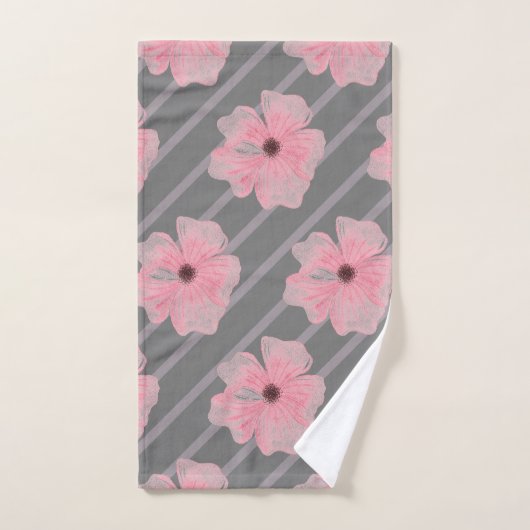 Roze bloemen en strips voor handdoekjes bad handdoek (Handdoek)