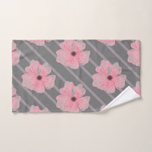 Roze bloemen en strips voor handdoekjes bad handdoek (Handdoek)