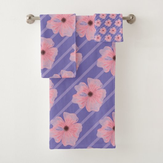 Roze bloemen en strips voor handdoekjes bad handdoek (Insitu)
