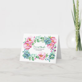 roze bloemen en succulenten elegant dank je bedankkaart