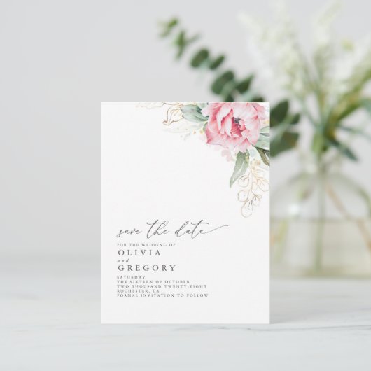 Roze bloemen en Succulenten Elegant sparen de Datu Aankondigingskaart (Staand voorkant)