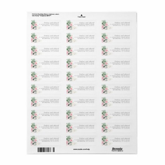 Roze bloemen en Succulents Greenery Elegant Etiket (Full Sheet)
