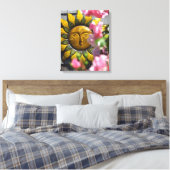 Roze bloemen en Sun - Martha's wijntuin Canvas Afdruk (Insitu (Slaapkamer))
