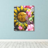 Roze bloemen en Sun - Martha's wijntuin Canvas Afdruk (Insitu (Houten vloer))