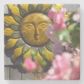 Roze bloemen en Sun - Martha's wijntuin Stenen Onderzetter (Voorkant)