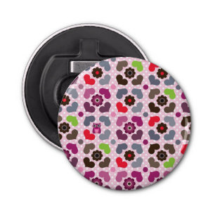 roze bloemen en uil button flesopener