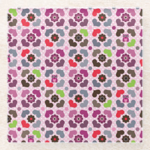 roze bloemen en uil glazen onderzetter