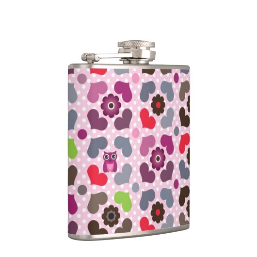 roze bloemen en uil heupfles (Rechts)