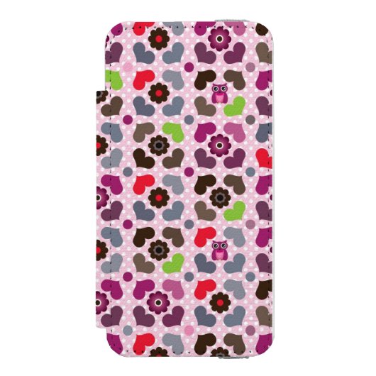 roze bloemen en uil incipio iPhone portemonnee hoesje (Voorkant Agenda)