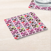 roze bloemen en uil kartonnen onderzetters (Schuin)