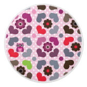 roze bloemen en uil keramische knop (Voorkant)