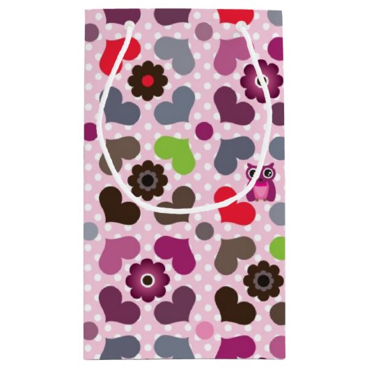 roze bloemen en uil klein cadeauzakje (Achterkant)