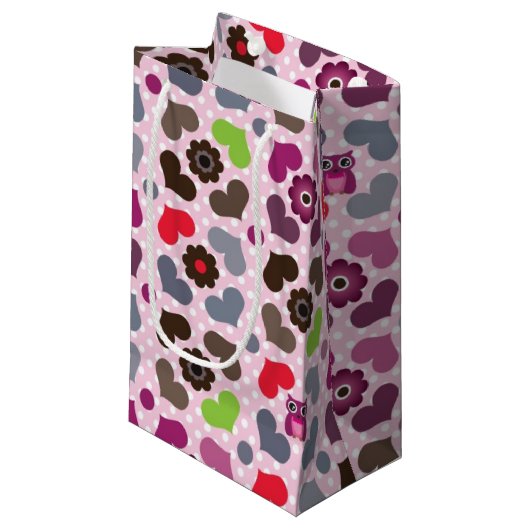 roze bloemen en uil klein cadeauzakje (Voorkant Gekanteld)