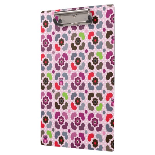 roze bloemen en uil klembord (Links)