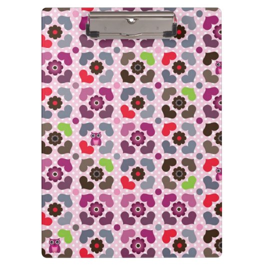 roze bloemen en uil klembord (Voorkant)