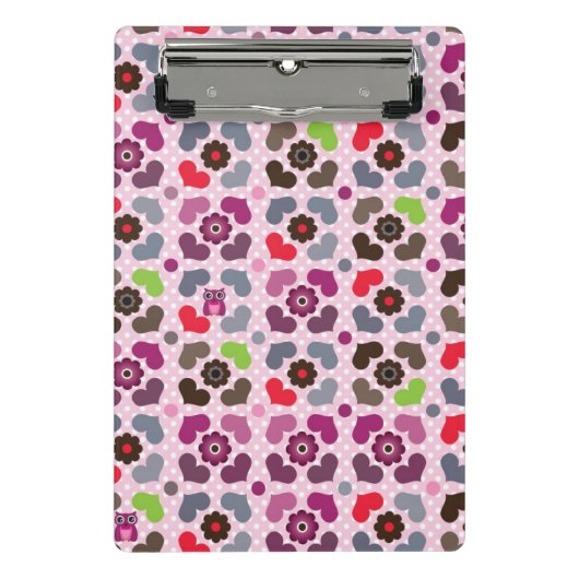 roze bloemen en uil mini klembord (Voorkant)