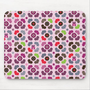 roze bloemen en uil muismat
