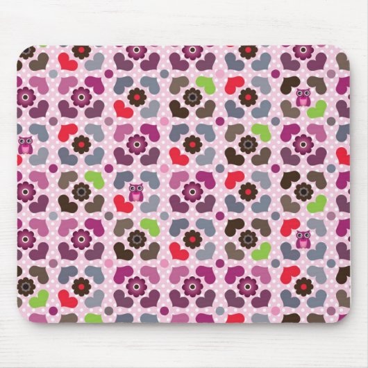 roze bloemen en uil muismat (Voorkant)