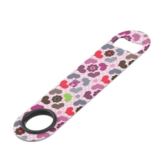 roze bloemen en uil speed flessenopener (Voorkant Gekanteld)