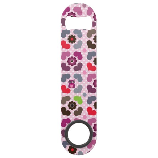 roze bloemen en uil speed flessenopener (Voorkant)