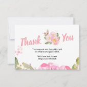 Roze Bloemen en Vet Handgeschreven Script Bedankkaart (Voorkant)