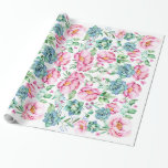 Roze bloemen en vetplanten botanische waterverf cadeaupapier<br><div class="desc">Speciale en mooie  bloemenpatroon waterverf inpakpapier</div>