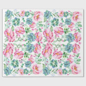 Roze bloemen en vetplanten botanische waterverf cadeaupapier (Vlak)